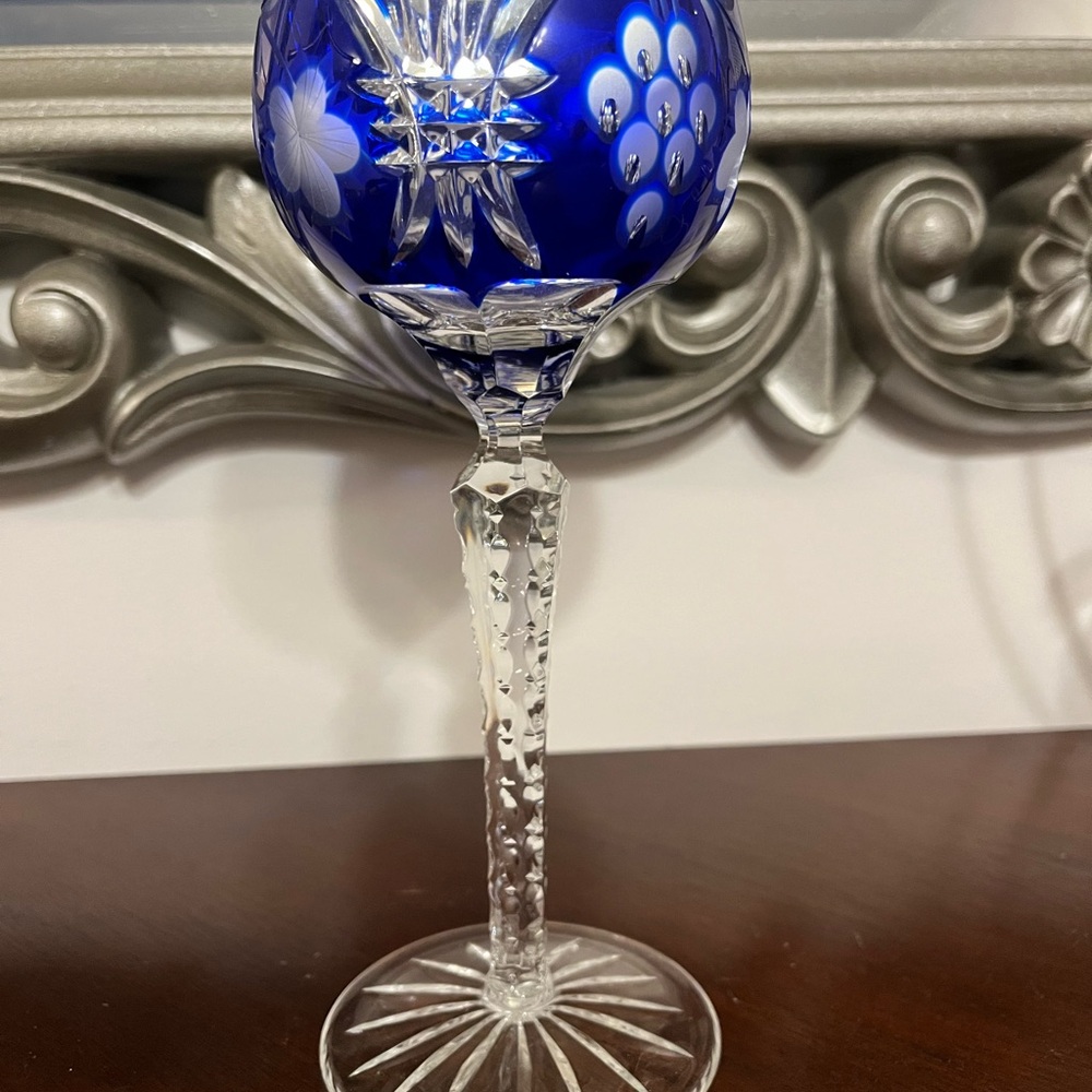 Cobalt Blue Cut Crystal Goblet - Elegant Decorative Wine Glass